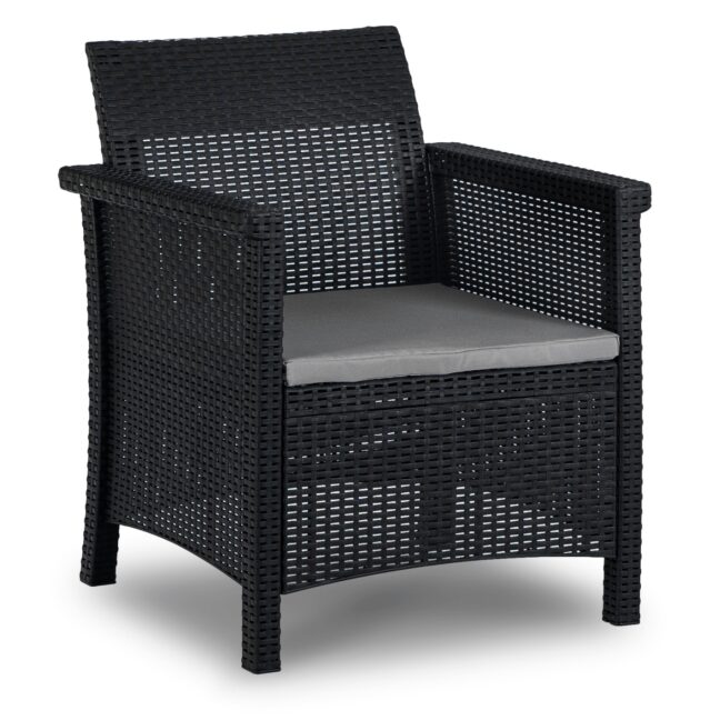 BRENTA kerti bútor szett, fekete/szürke párnával