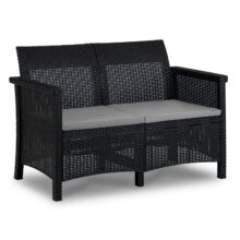 BRENTA kerti bútor szett, fekete/szürke párnával