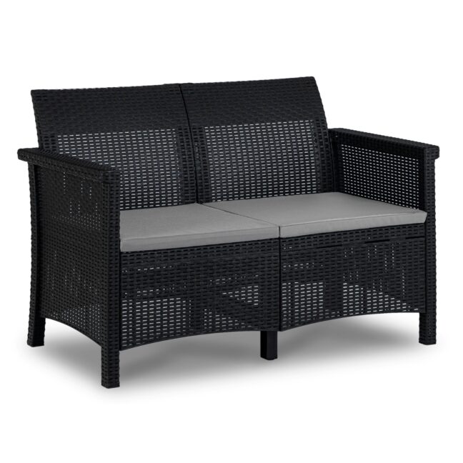 BRENTA kerti bútor szett, fekete/szürke párnával