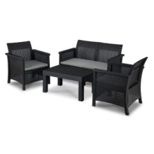 BRENTA kerti bútor szett, fekete/szürke párnával