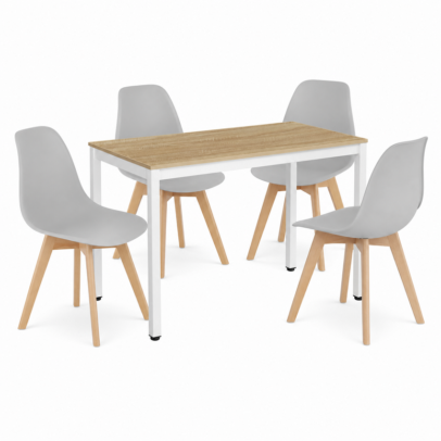 Étkezőasztal szett: Tessa 120×60 cm tölgy/fehér + 4 db KITO szék szürke/natúr láb