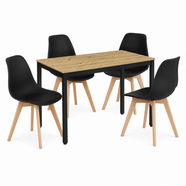 Étkezőasztal szett: Tessa 120×60 artisan tölgy/fekete lábak + 4 db KITO szék fekete/natúr lábbal