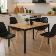 Étkezőasztal szett: Tessa 120×60 artisan tölgy/fekete lábak + 4 db KITO szék fekete/natúr lábbal