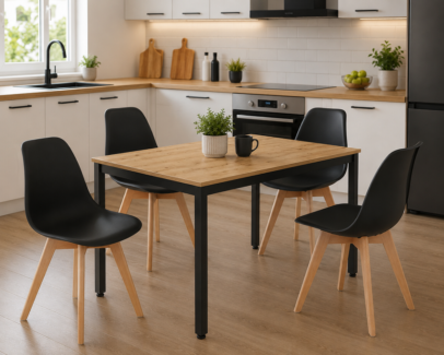 Étkezőasztal szett: Tessa 120×60 artisan tölgy/fekete lábak + 4 db KITO szék fekete/natúr lábbal
