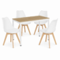 Étkezőasztal szett: Tessa 120×60 cm tölgy/fehér + 4 db OSLO szék fehér/natúr láb