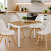 Étkezőasztal szett: Tessa 120×60 cm tölgy/fehér + 4 db OSLO szék fehér/natúr láb