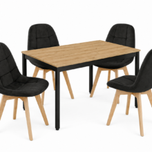 Étkezőasztal szett: Tessa 120×60 artisan tölgy/fekete lábakkal + 4 db BORA szék bársony fekete/natúr lábbal