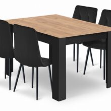 Étkezőasztal szett: NP 120×80 cm craft tölgy/fekete + 4 db DORA szék fekete/fekete láb Étkezőasztal szett: NP 120×80 cm craft tölgy/fekete + 4 db DORA szék fekete/fekete láb