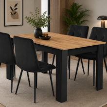 Étkezőasztal szett: NP 120×80 cm craft tölgy/fekete + 4 db DORA szék fekete/fekete láb