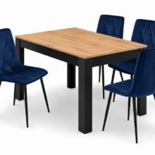 Étkezőasztal szett: NP 120×80 cm craft tölgy/fekete + 4 db DORA szék sötétkék/fekete láb Étkezőasztal szett: NP 120×80 cm craft tölgy/fekete + 4 db DORA szék sötétkék/fekete láb