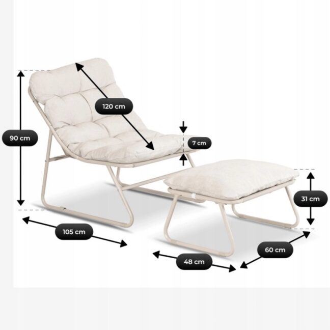 KALISTA kerti fotel lábtartóval, krémszínű