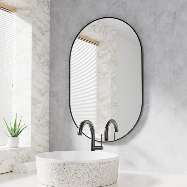 Ovális tükör 80 × 40 cm – fekete loft stílusban
