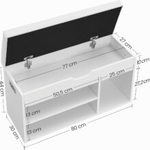 Cipőtartó pad tárolórekesszel, 80 cm – fehér