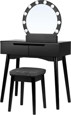 Modern fésülködő asztal készlet világítással – fekete