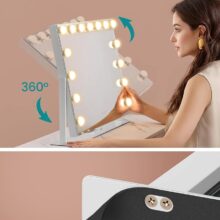 Sminktükör LED világítással 58 × 43 cm – 15 LED izzóval, fehér