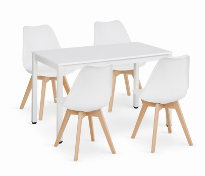 Étkezőasztal szett: Tessa 120×60 cm fehér/fehér + 4 db OSLO szék fehér/natúr láb