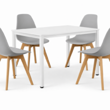 Étkezőasztal szett: Tessa 120×60 cm fehér/fehér + 4 db KITO szék szürke/natúr láb