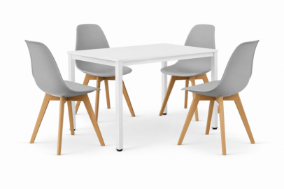 Étkezőasztal szett: Tessa 120×60 cm fehér/fehér + 4 db KITO szék szürke/natúr láb