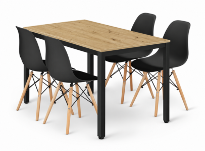Szett: Étkezőasztal TESSA 120×60 artisan tölgy/fekete + 4 db OSAKA szék, fekete/natúr lábak