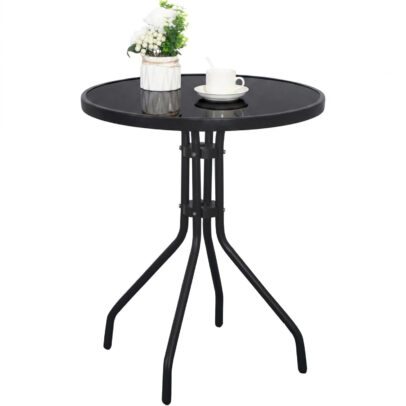 Kerti üvegasztal ISLAND Ø60 cm, fekete/fekete