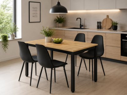 Szett: Étkezőasztal TESSA 120×60 artisan tölgy/fekete + 4 db WAT szék, fekete/fekete lábak