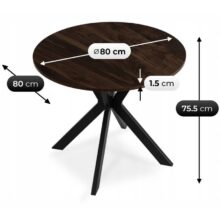 LAUREN kerek étkezőasztal 80 cm – rusztikus tölgy/fekete