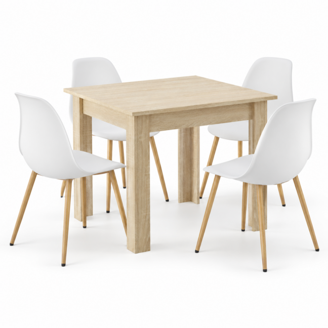 Étkezőasztal szett: NP 80×80 cm sonoma + 4 db WAT szék fehér/natúr láb