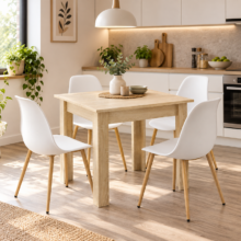 Étkezőasztal szett: NP 80×80 cm sonoma + 4 db WAT szék fehér/natúr láb