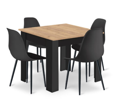 Étkezőasztal szett: NP 80×80 cm artisan tölgy/fekete + 4 db WAT szék fekete/fekete láb
