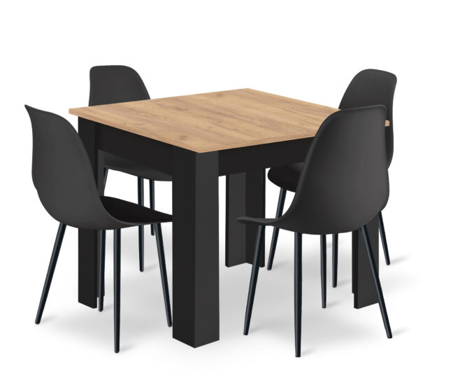 Étkezőasztal szett: NP 80×80 cm artisan tölgy/fekete + 4 db WAT szék fekete/fekete láb