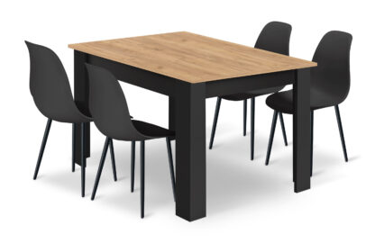 Étkezőasztal szett: NP 120×80 cm artisan tölgy/fekete + 4 db WAT szék fekete/fekete láb