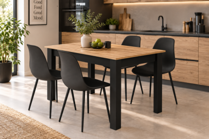 Étkezőasztal szett: NP 120×80 cm artisan tölgy/fekete + 4 db WAT szék fekete/fekete láb