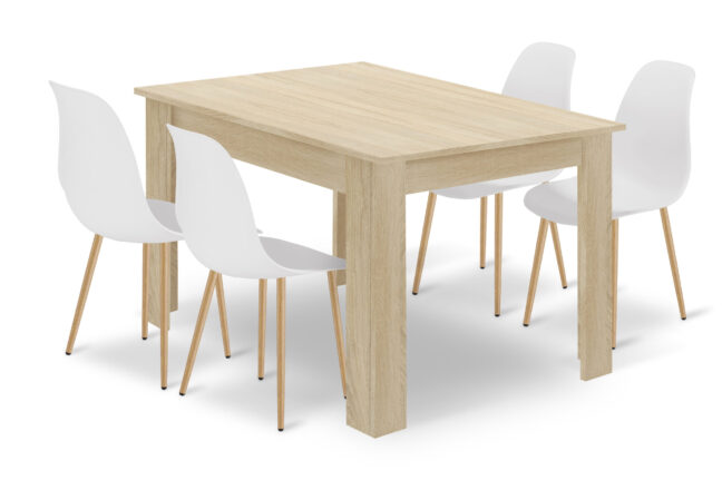 Étkezőasztal szett: NP 120×80 cm sonoma + 4 db WAT szék fehér/natúr láb