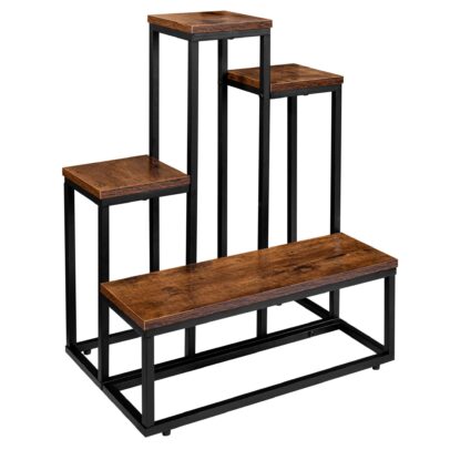 ANTIRES RUSTIC loft stílusú virágtartó állvány, fekete/ rusztikus tölgy