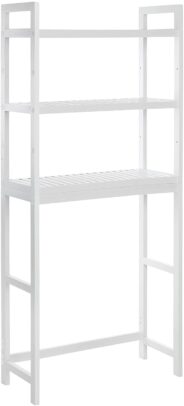 Fehér bambusz fürdőszobai polc WC vagy mosógép fölé, BTS01WT