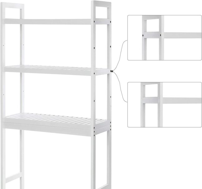 Fehér bambusz fürdőszobai polc WC vagy mosógép fölé, BTS01WT