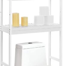Fehér bambusz fürdőszobai polc WC vagy mosógép fölé, BTS01WT