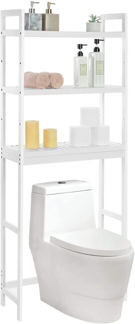 Fehér bambusz fürdőszobai polc WC vagy mosógép fölé, BTS01WT