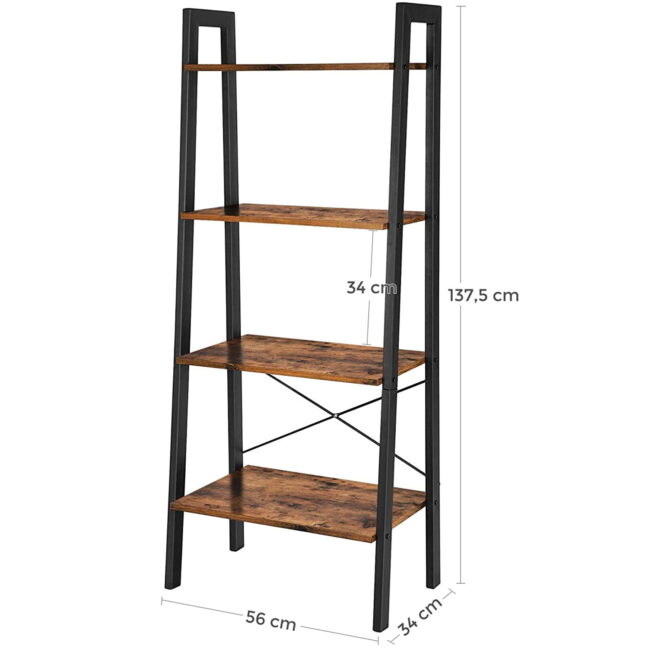 Loft stílusú 4 polcos álló könyvespolc, LLS44X