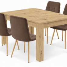 Étkezőasztal szett: NP 120×80 cm artisan tölgy + 4 db KARA étkezőszék, barna/natúr
