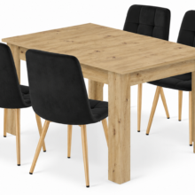 Étkezőasztal szett: NP 120×80 cm artisan tölgy + 4 db KARA étkezőszék, fekete/natúr Étkezőasztal szett: NP 120×80 cm artisan tölgy + 4 db KARA étkezőszék, fekete/natúr