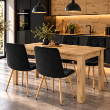 Étkezőasztal szett: NP 120×80 cm artisan tölgy + 4 db KARA étkezőszék, fekete/natúr