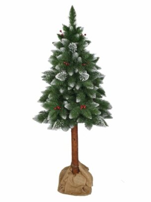 Mű karácsonyfa törzsel, havas hatású, piros fagyönggyel 180cm Denver PRÉMIUM