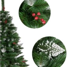 Mű karácsonyfa törzsel, havas hatású, piros fagyönggyel 180cm Denver PRÉMIUM