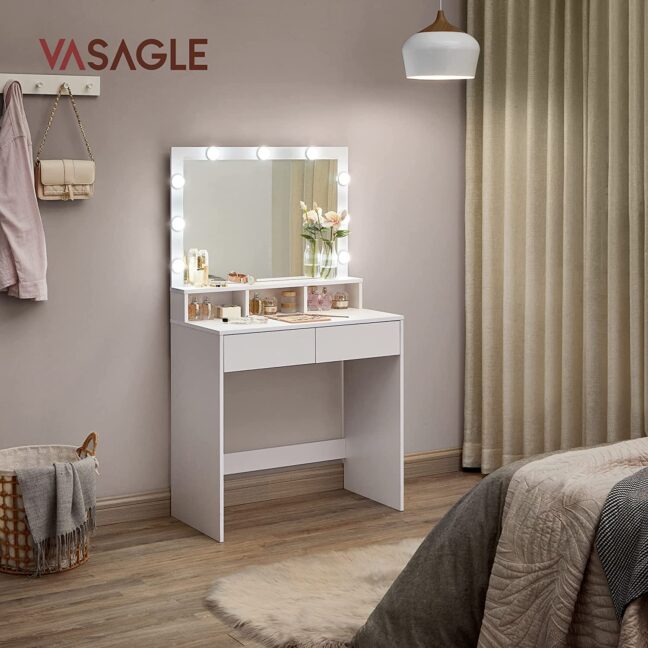 Skandináv stílusú fésülködőasztal LED világítással ZOE, fehér