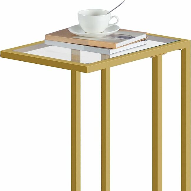 Aranyszínű fém kisasztal üveg asztallappal
