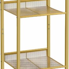 Aranyszínű fém telefonasztal üveg asztallappal