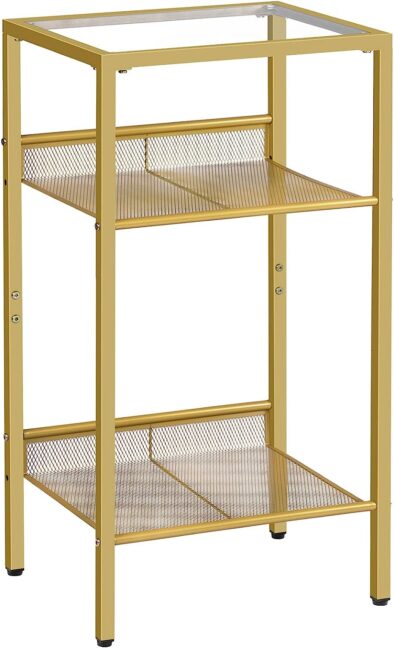 Aranyszínű fém telefonasztal üveg asztallappal