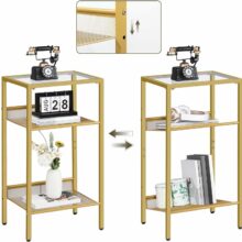 Aranyszínű fém telefonasztal üveg asztallappal