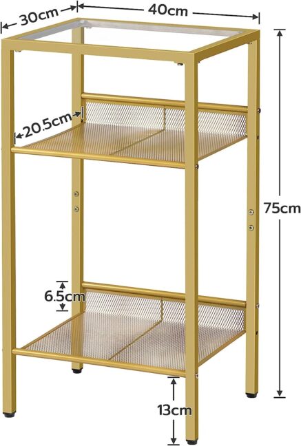 Aranyszínű fém telefonasztal üveg asztallappal